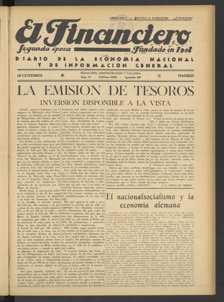 Miniatura de El Financiero del 12 de marzo de 1936