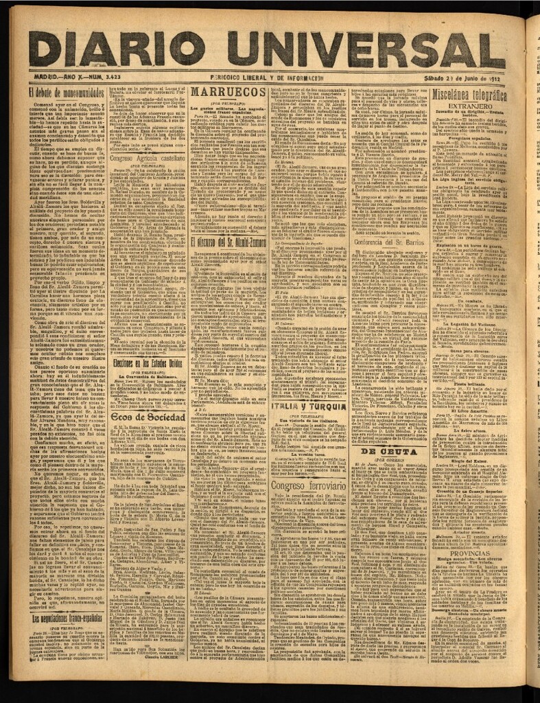 Miniatura de Diario Universal del 29 de junio de 1912