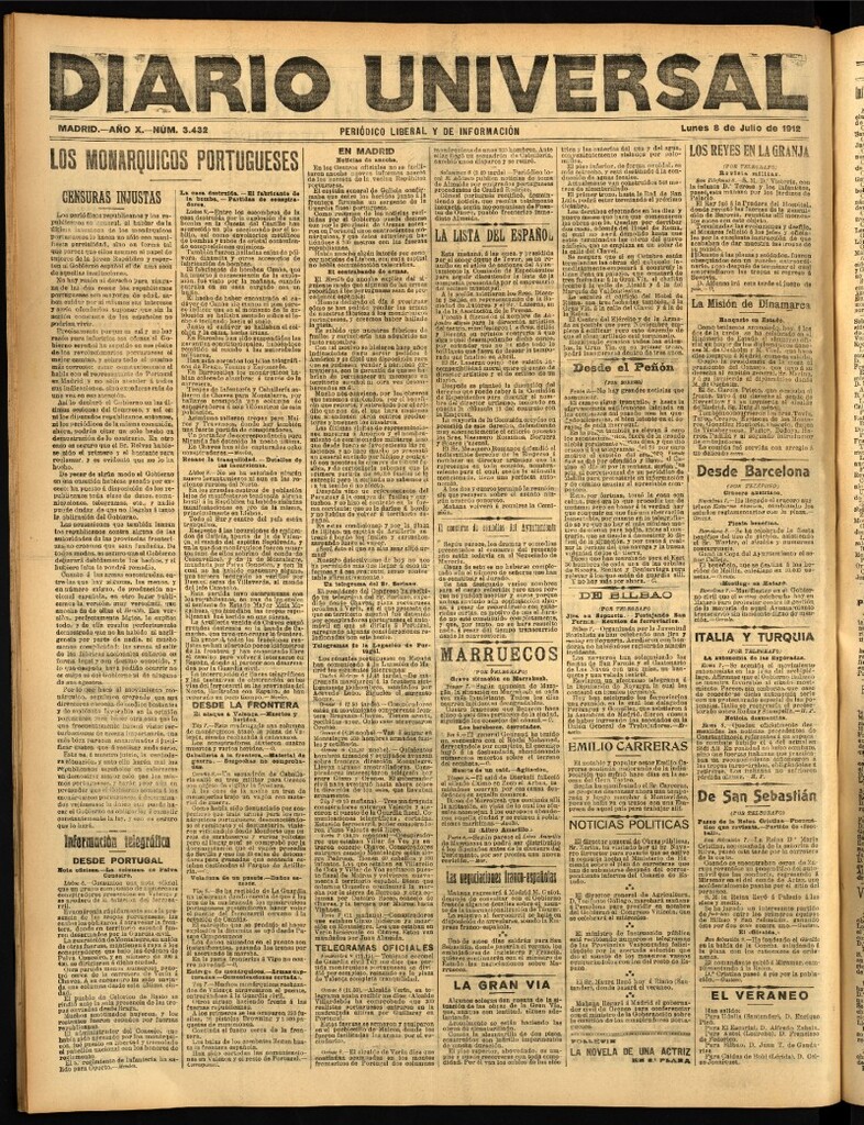 Miniatura de Diario Universal del 8 de julio de 1912