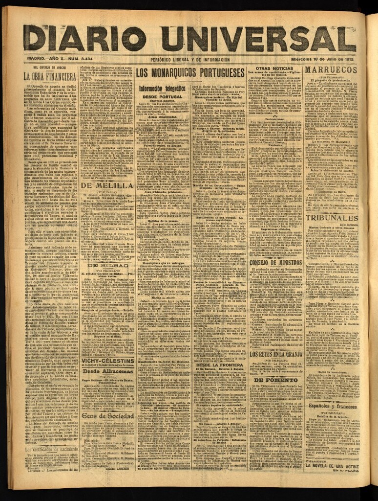 Miniatura de Diario Universal del 10 de julio de 1912