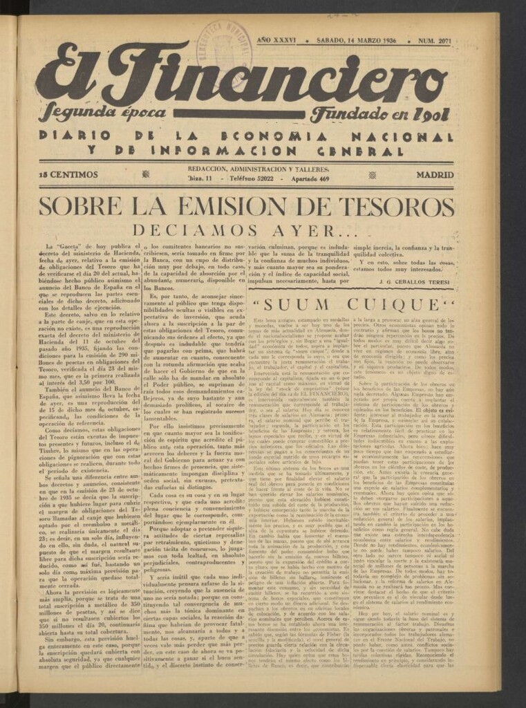 Miniatura de El Financiero del 14 de marzo de 1936