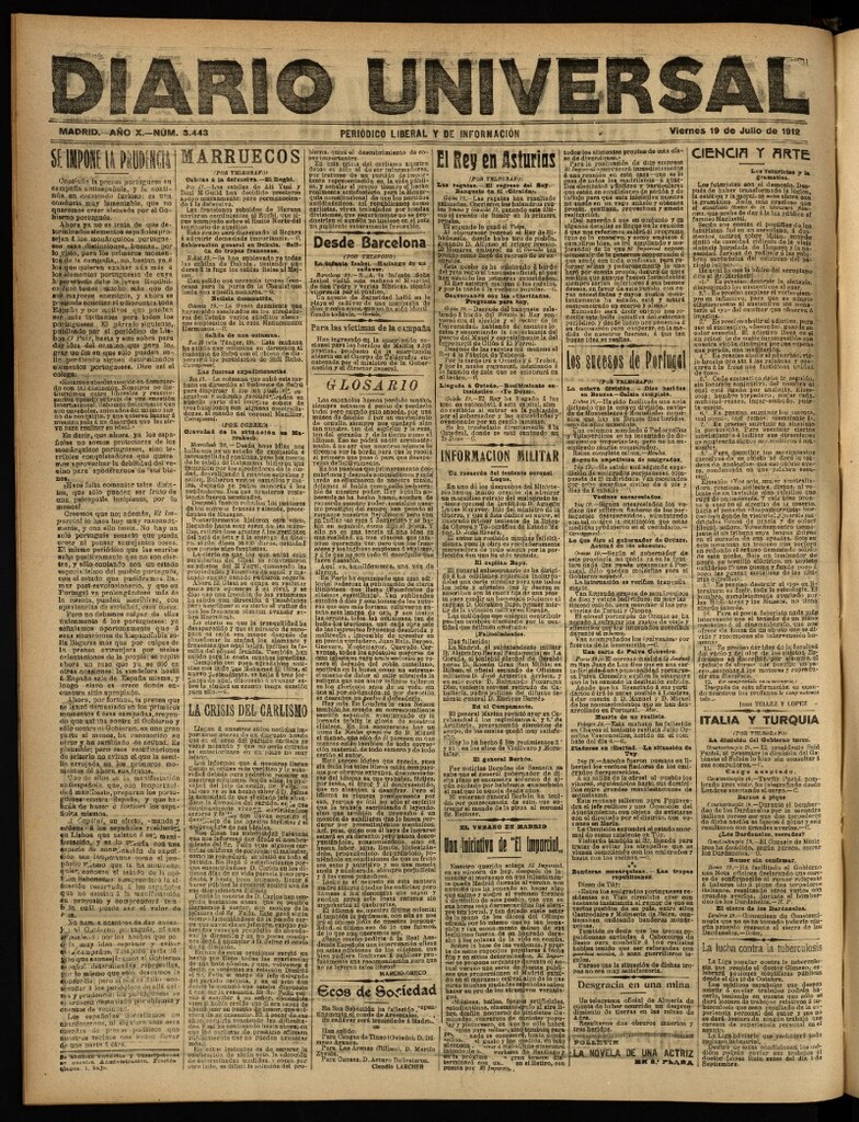 Miniatura de Diario Universal del 19 de julio de 1912