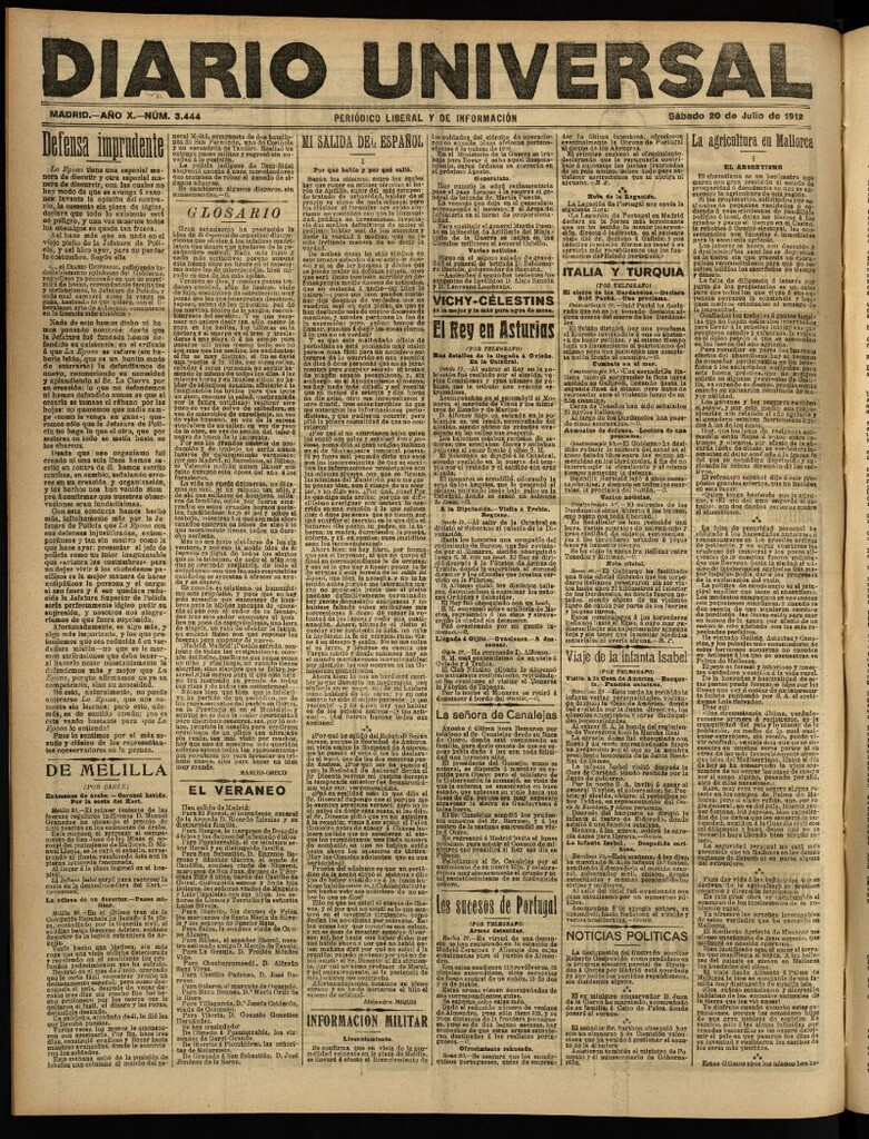 Miniatura de Diario Universal del 20 de julio de 1912