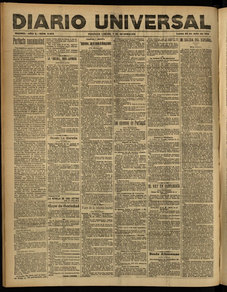 Miniatura de Diario Universal del 29 de julio de 1912