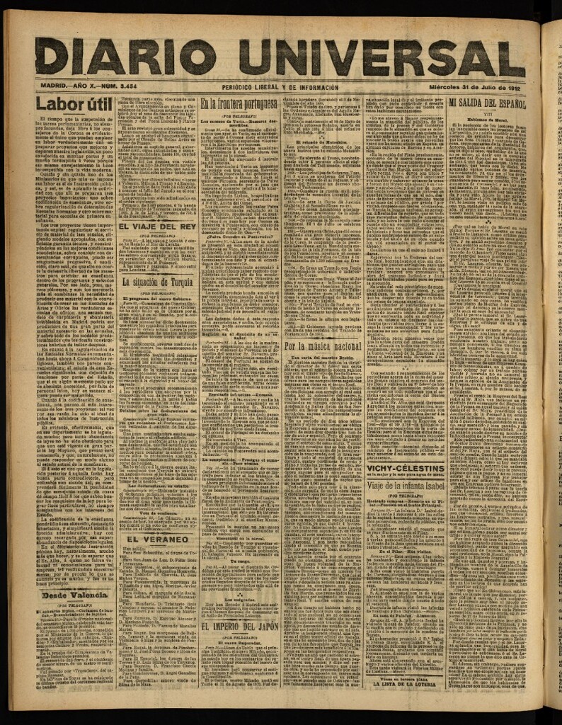 Miniatura de Diario Universal del 31 de julio de 1912