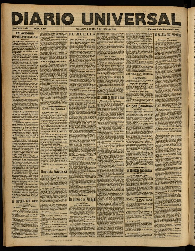 Miniatura de Diario Universal del 2 de agosto de 1912