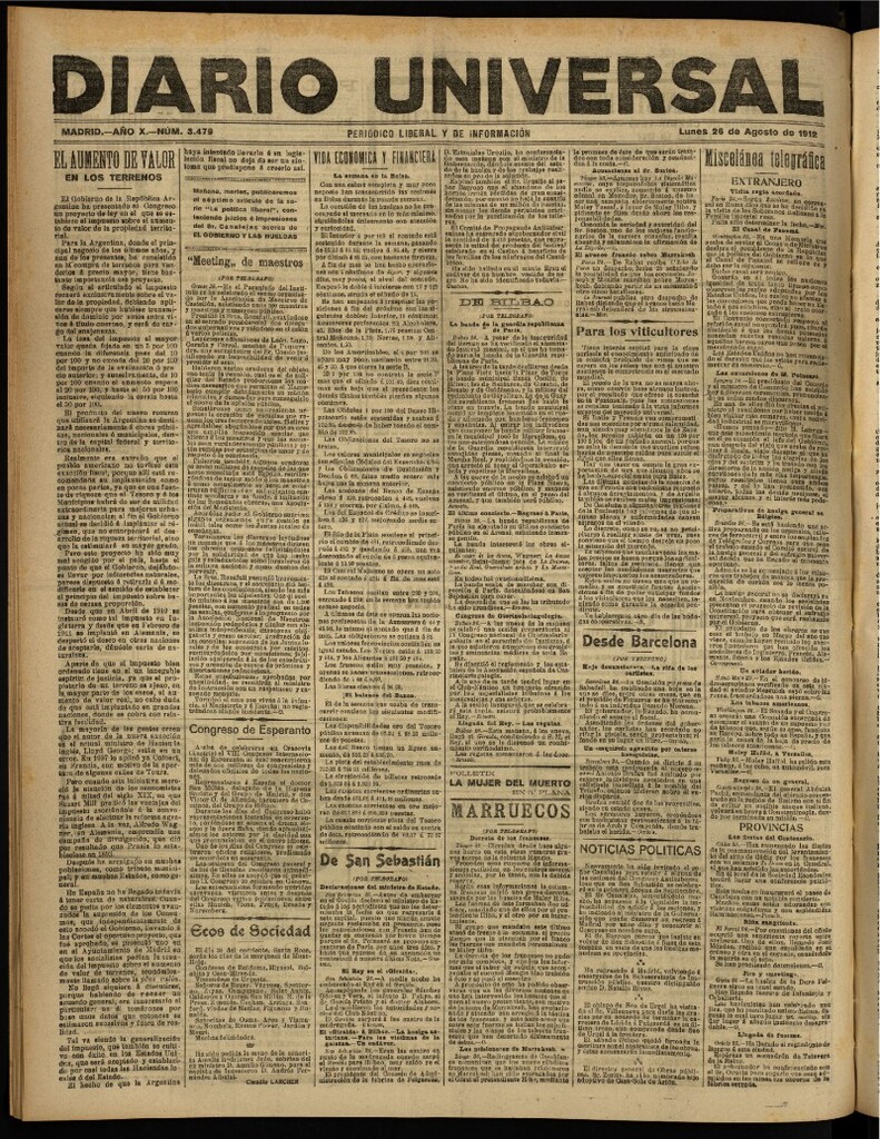 Miniatura de Diario Universal del 26 de agosto de 1912