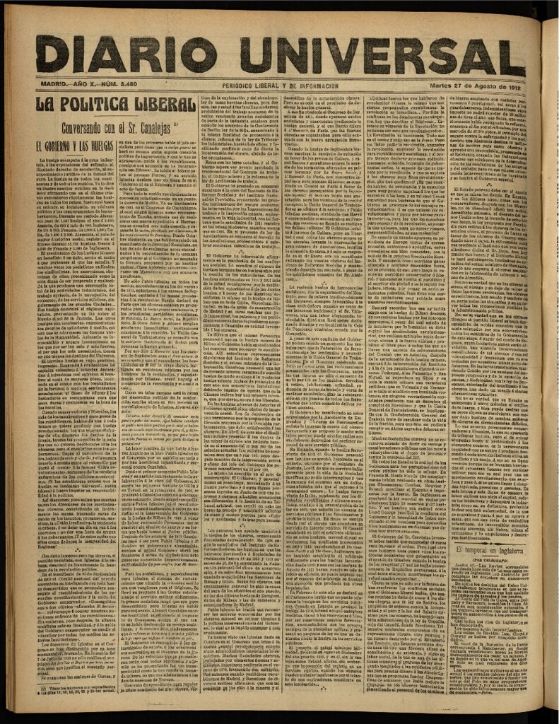 Miniatura de Diario Universal del 27 de agosto de 1912