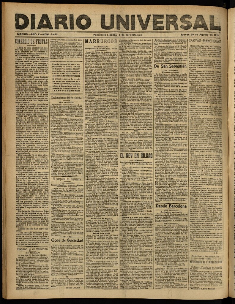 Miniatura de Diario Universal del 29 de agosto de 1912