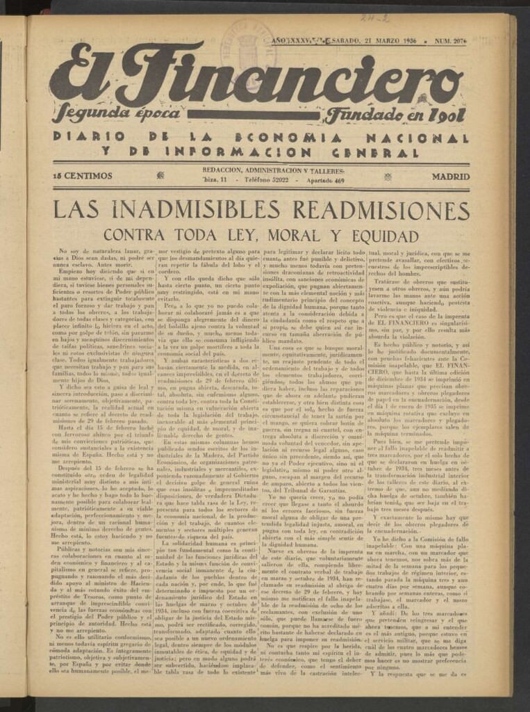 Miniatura de El Financiero del 21 de marzo de 1936