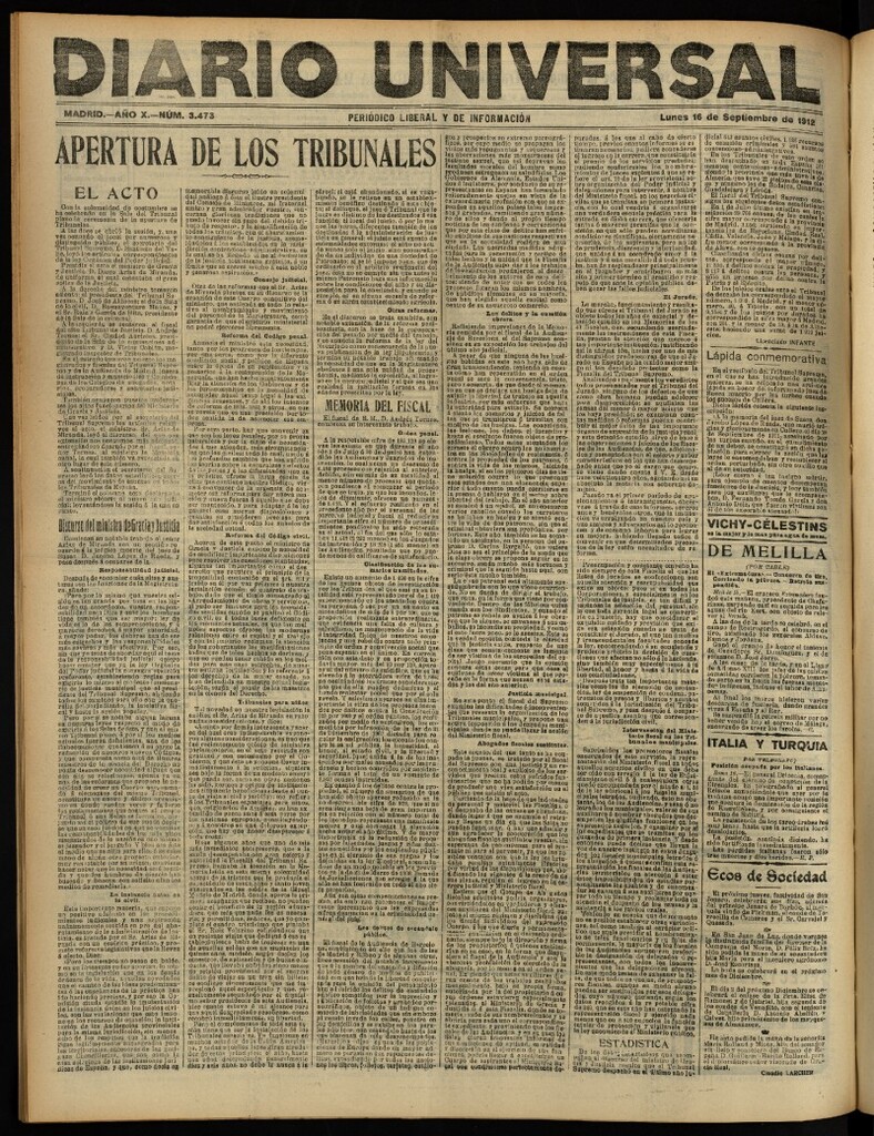 Miniatura de Diario Universal del 16 de septiembre de 1912