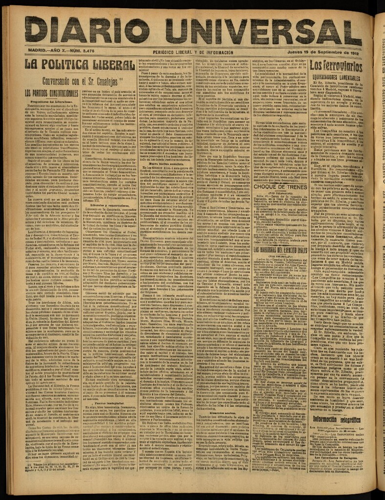 Miniatura de Diario Universal del 19 de septiembre de 1912