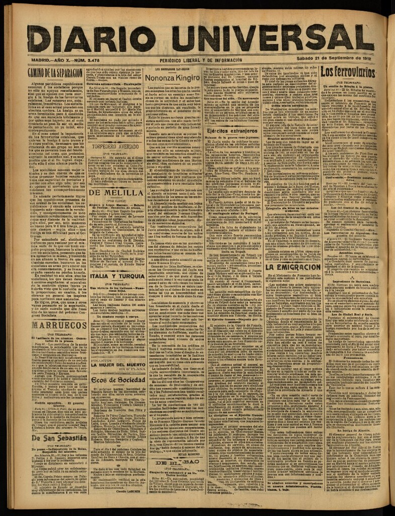 Miniatura de Diario Universal del 21 de septiembre de 1912