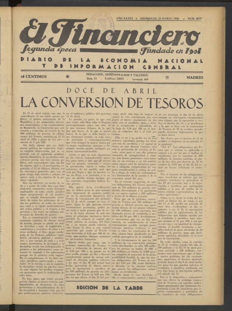 Miniatura de El Financiero del 25 de marzo de 1936