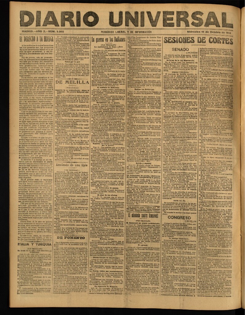 Miniatura de Diario Universal del 16 de octubre de 1912