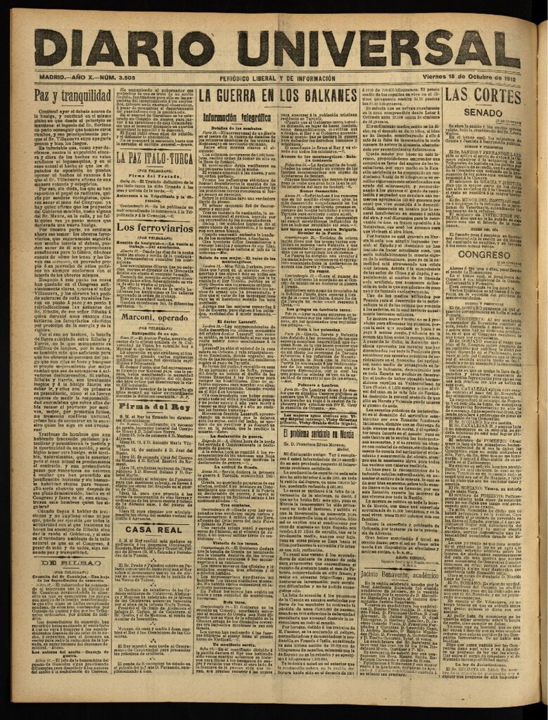 Miniatura de Diario Universal del 18 de octubre de 1912