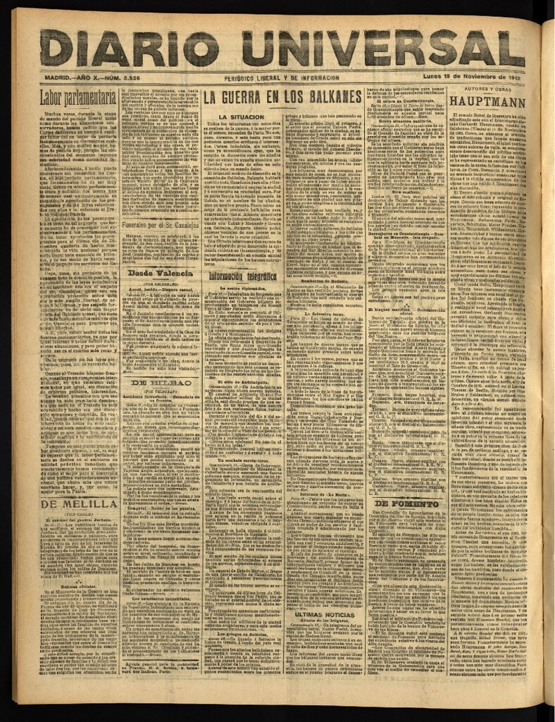 Miniatura de Diario Universal del 18 de noviembre de 1912