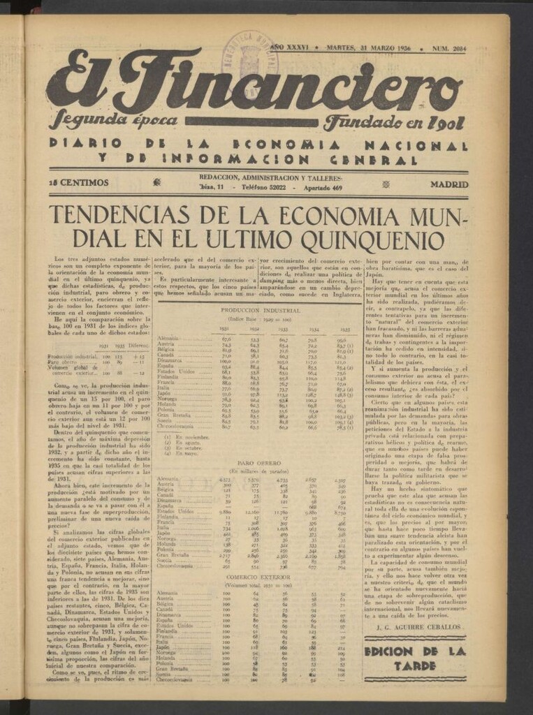Miniatura de El Financiero del 31 de marzo de 1936
