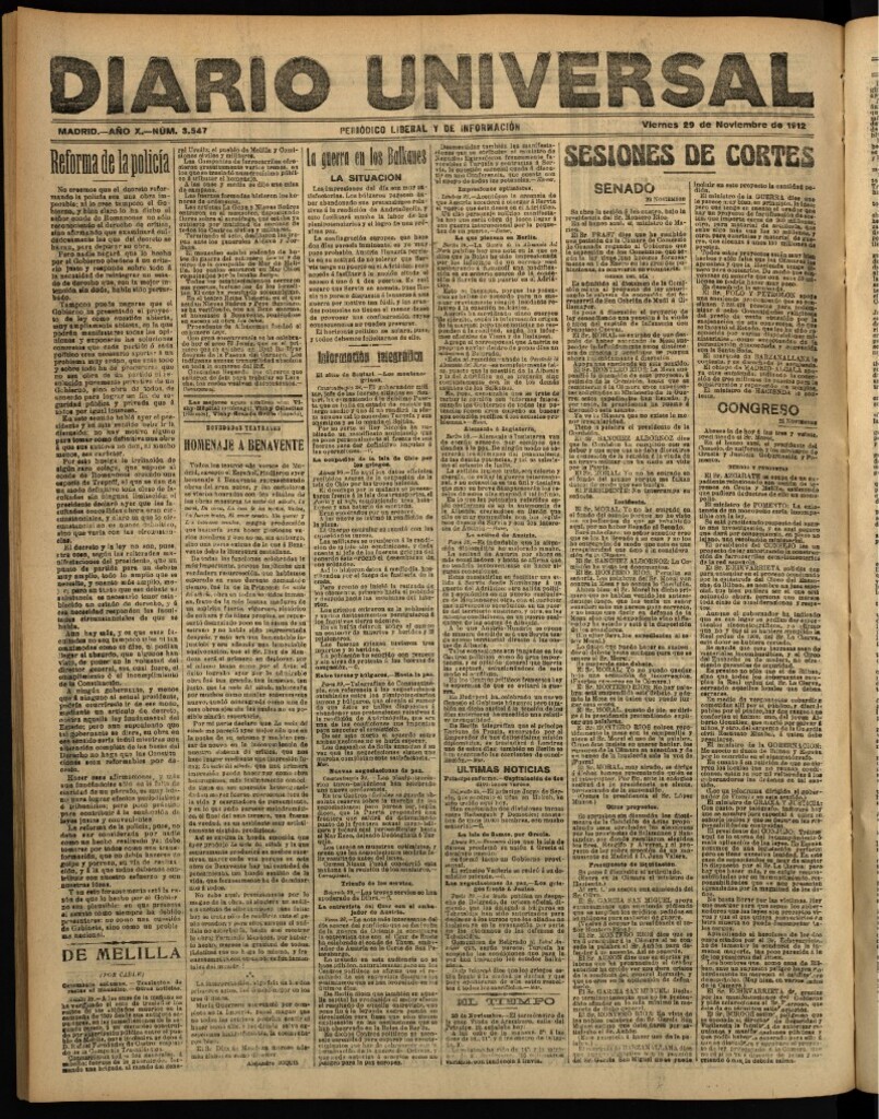 Miniatura de Diario Universal del 29 de noviembre de 1912