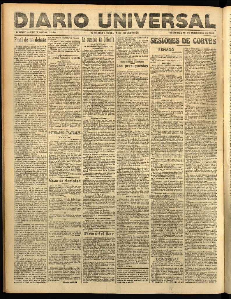 Miniatura de Diario Universal del 18 de diciembre de 1912