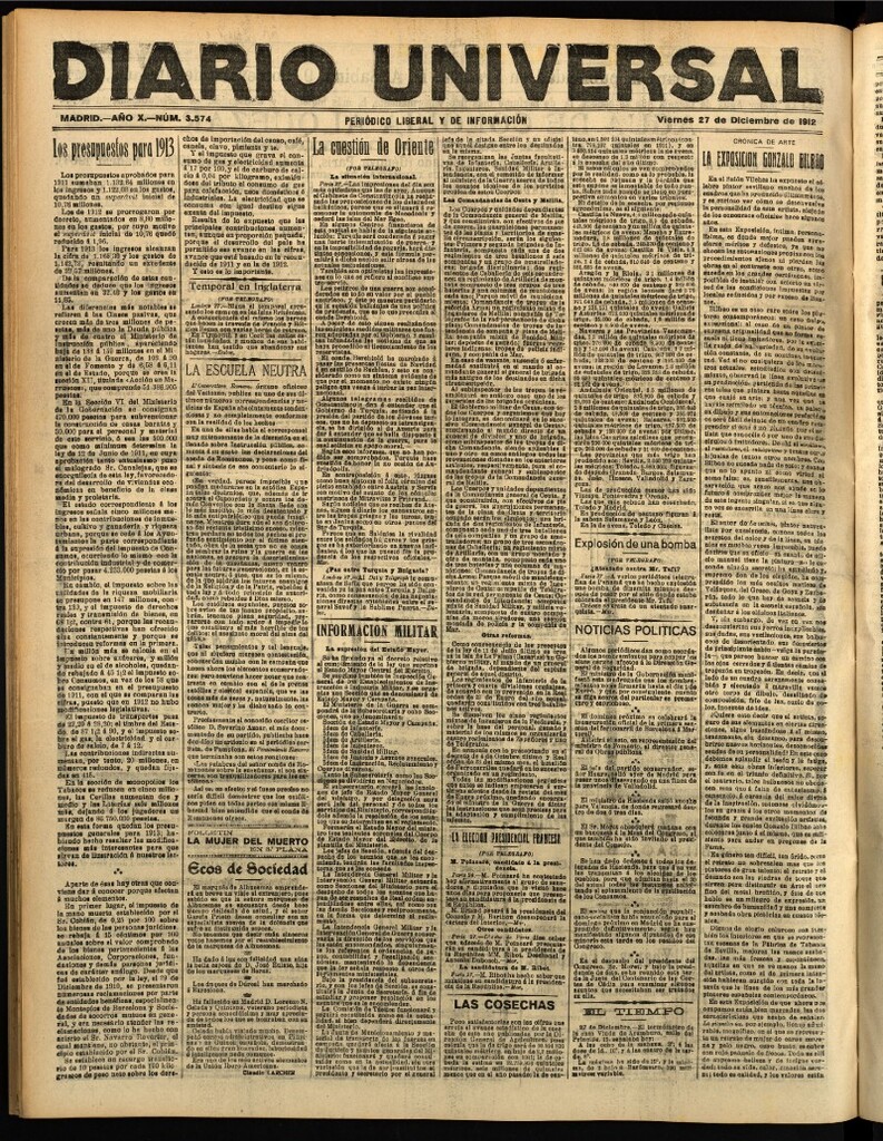 Miniatura de Diario Universal del 27 de diciembre de 1912