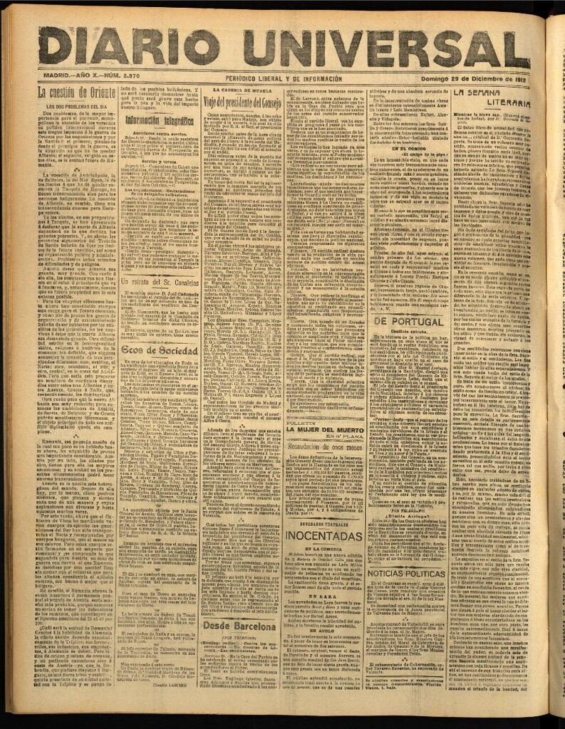 Miniatura de Diario Universal del 29 de diciembre de 1912