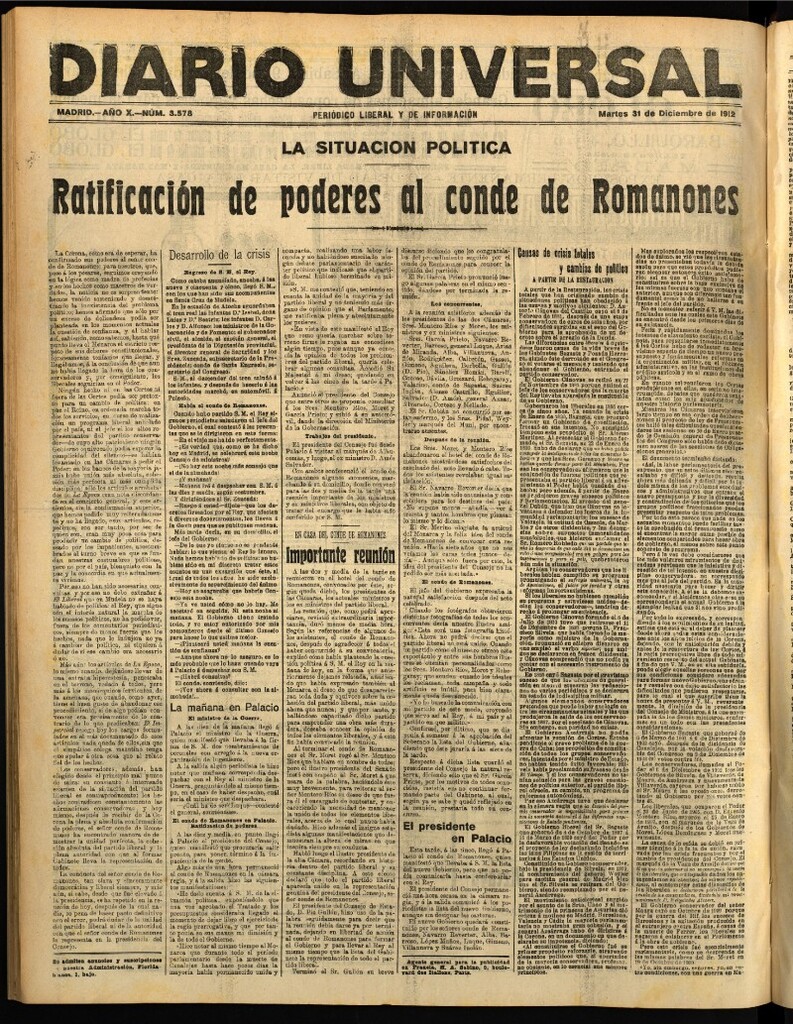 Miniatura de Diario Universal del 31 de diciembre de 1912