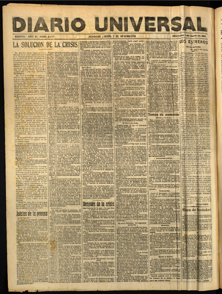 Miniatura de Diario Universal del 1 de enero de 1913