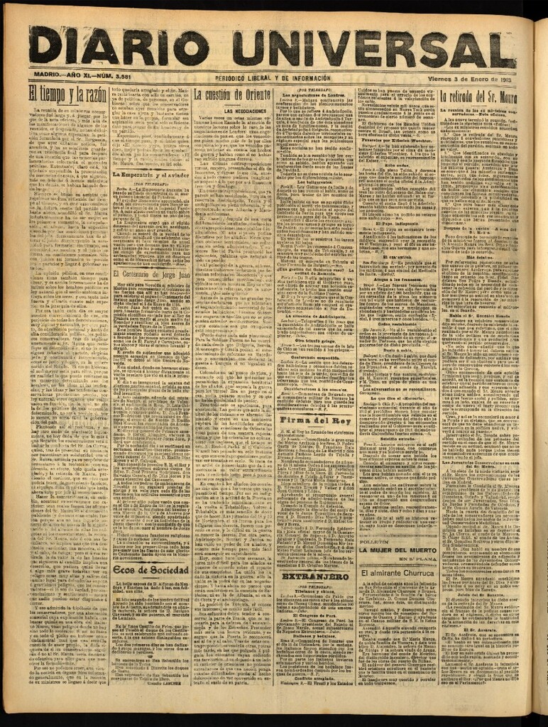 Miniatura de Diario Universal del 3 de enero de 1913