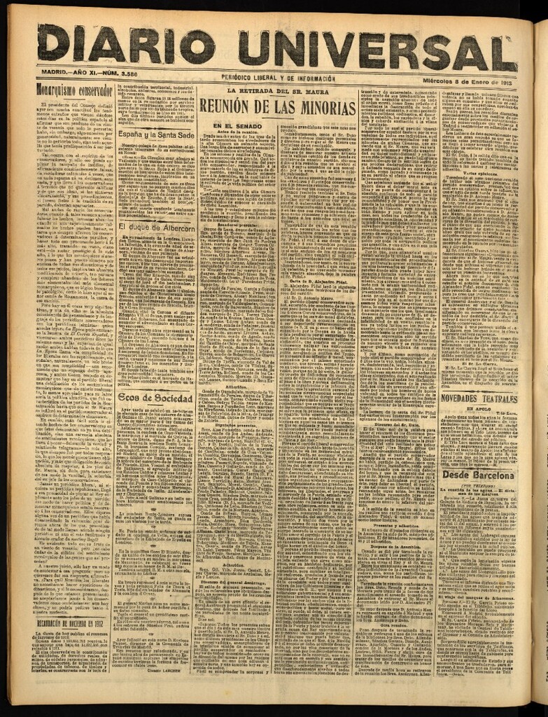 Miniatura de Diario Universal del 8 de enero de 1913