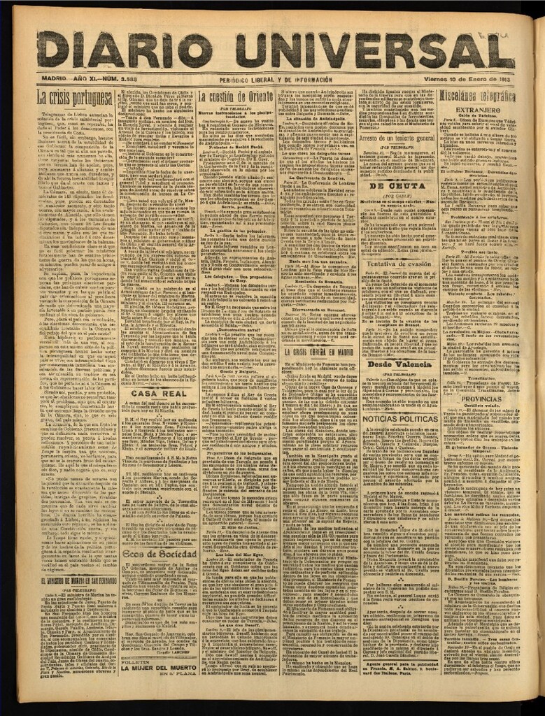 Miniatura de Diario Universal del 10 de enero de 1913