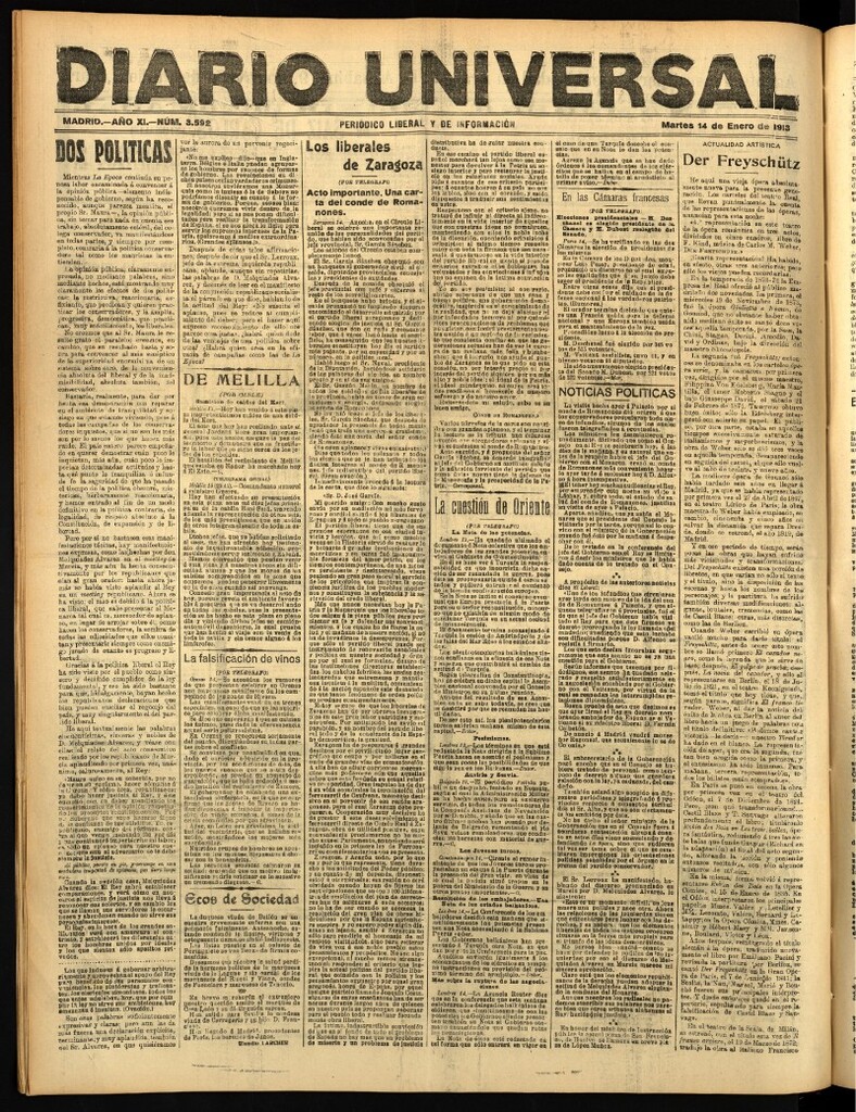 Miniatura de Diario Universal del 14 de enero de 1913