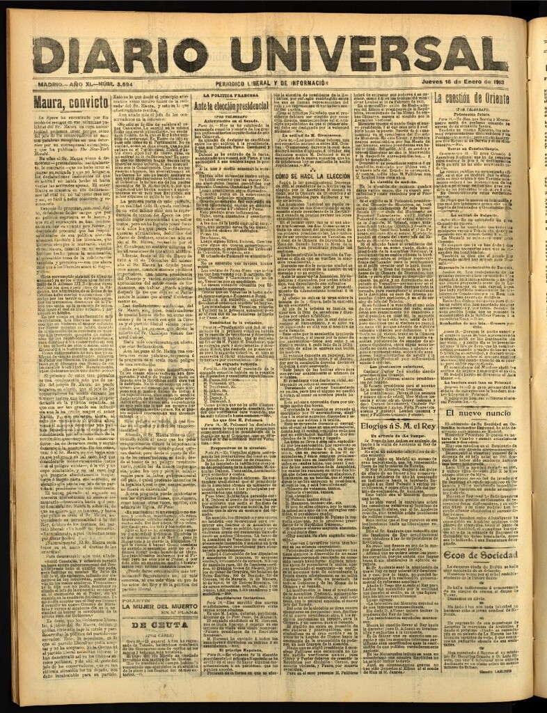 Miniatura de Diario Universal del 16 de enero de 1913