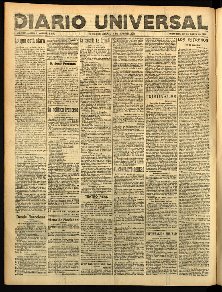 Miniatura de Diario Universal del 22 de enero de 1913