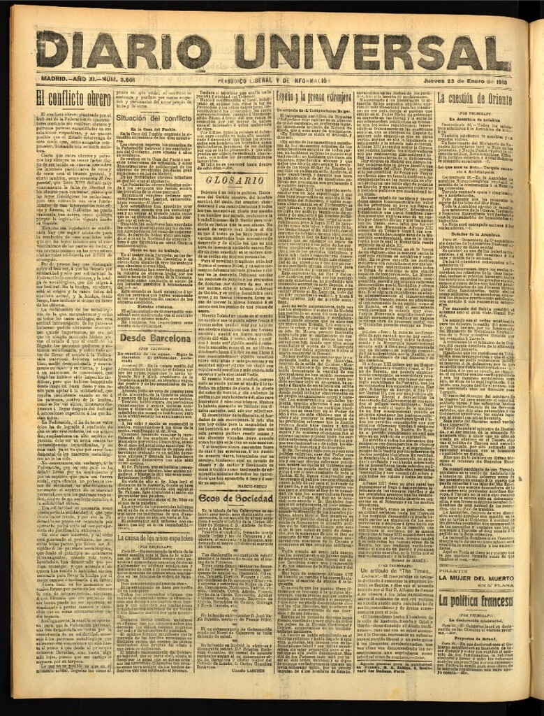 Miniatura de Diario Universal del 23 de enero de 1913