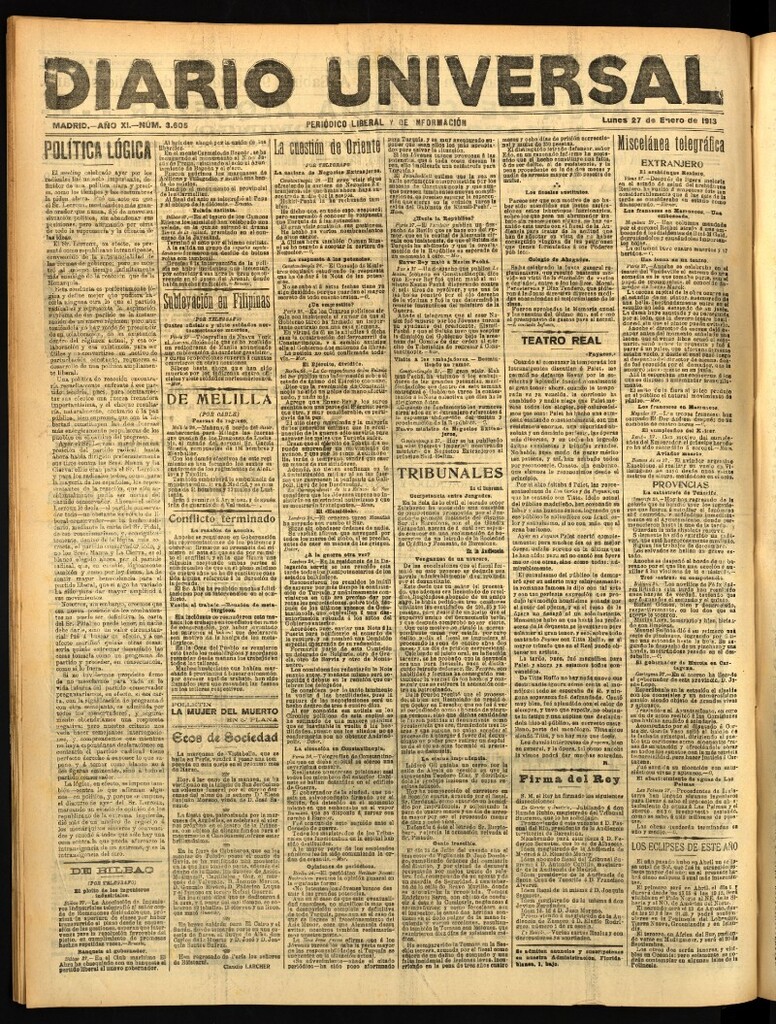Miniatura de Diario Universal del 27 de enero de 1913