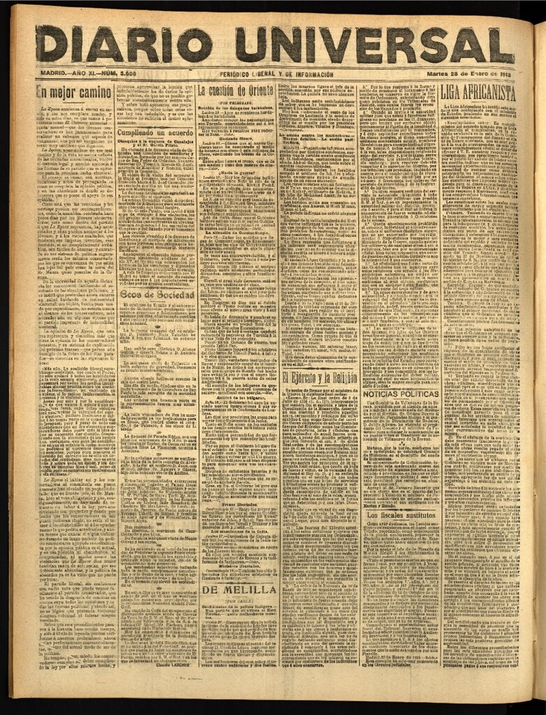 Miniatura de Diario Universal del 28 de enero de 1913