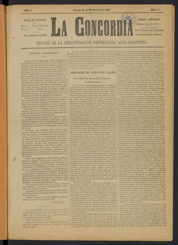 Miniatura de La Concordia (Huesca, 1892)