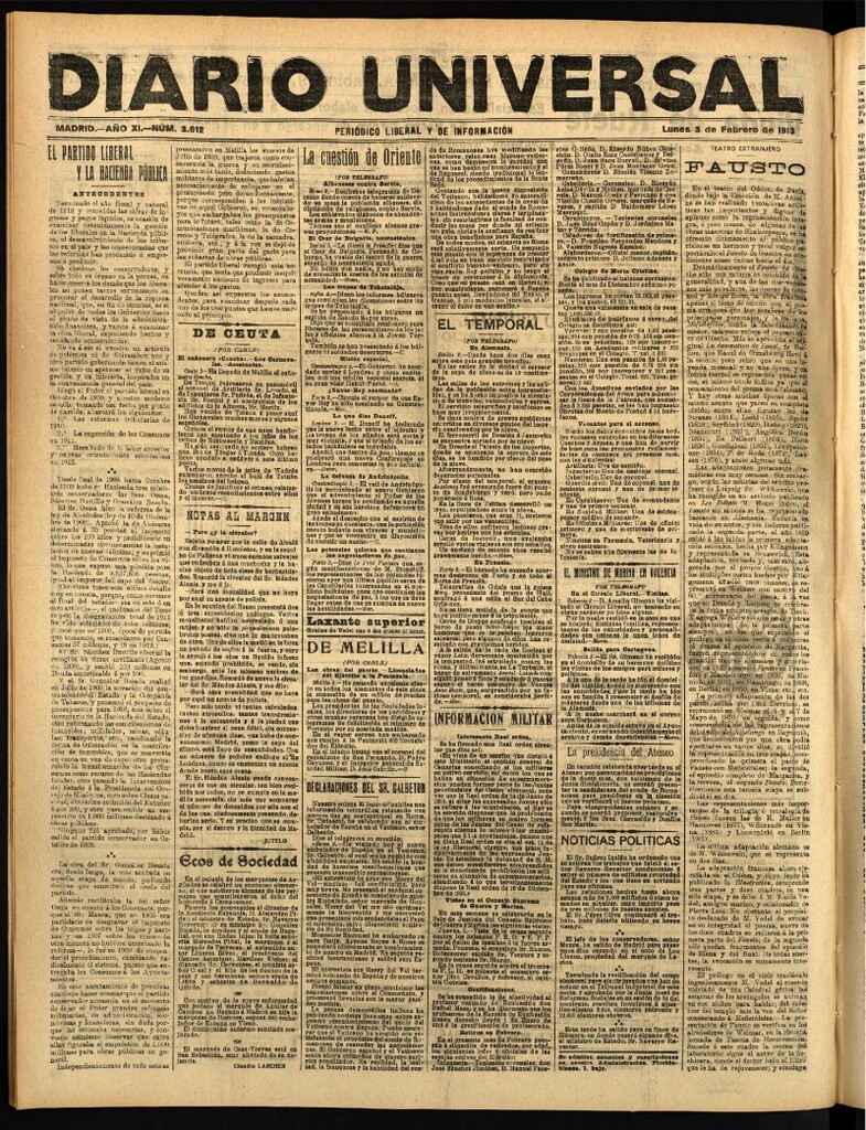 Miniatura de Diario Universal del 3 de febrero de 1913