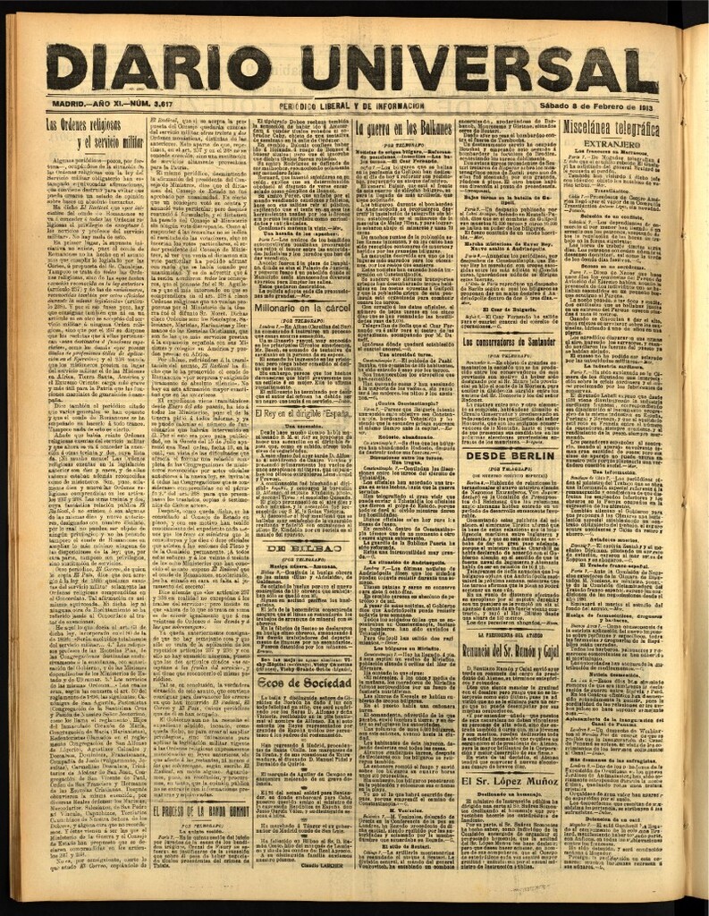 Miniatura de Diario Universal del 8 de febrero de 1913