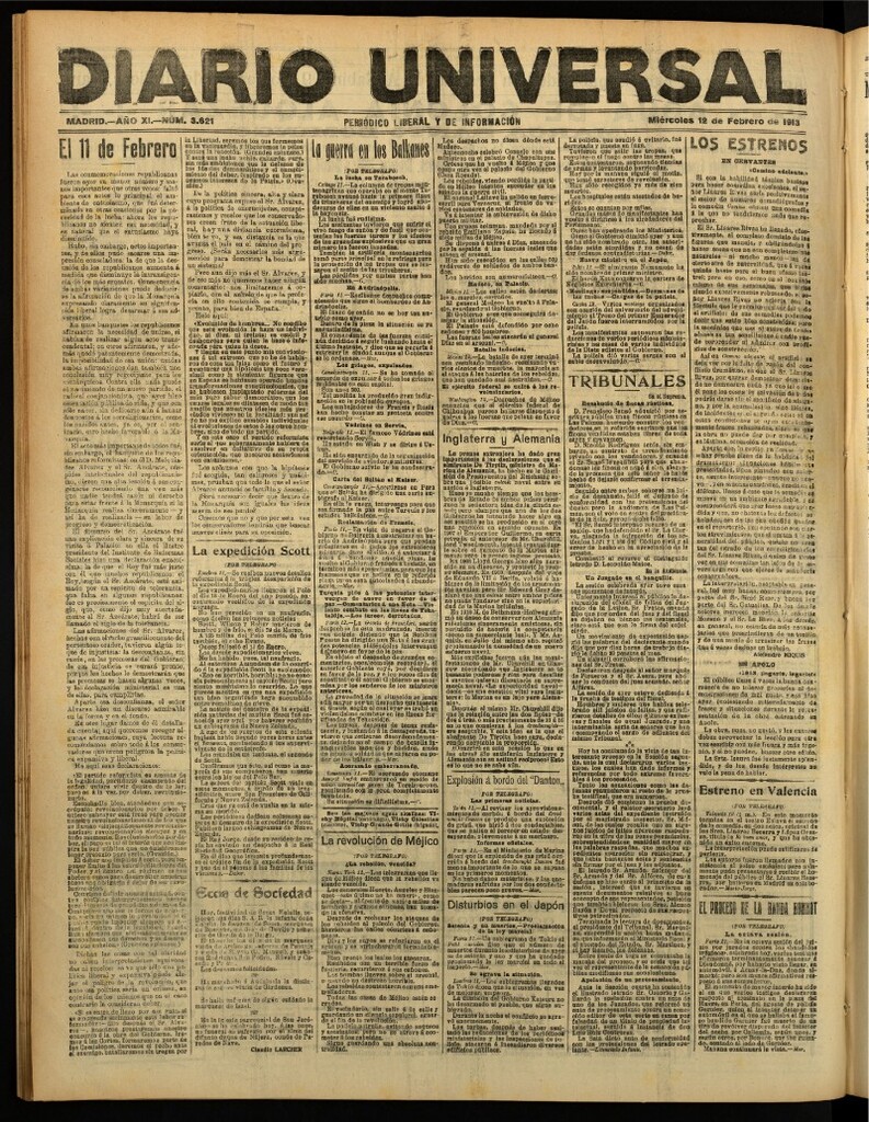 Miniatura de Diario Universal del 12 de febrero de 1913