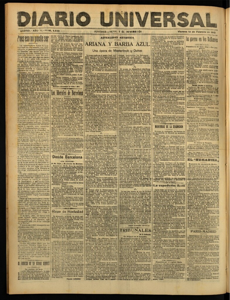 Miniatura de Diario Universal del 14 de febrero de 1913