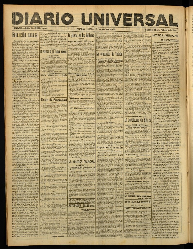Miniatura de Diario Universal del 22 de febrero de 1913
