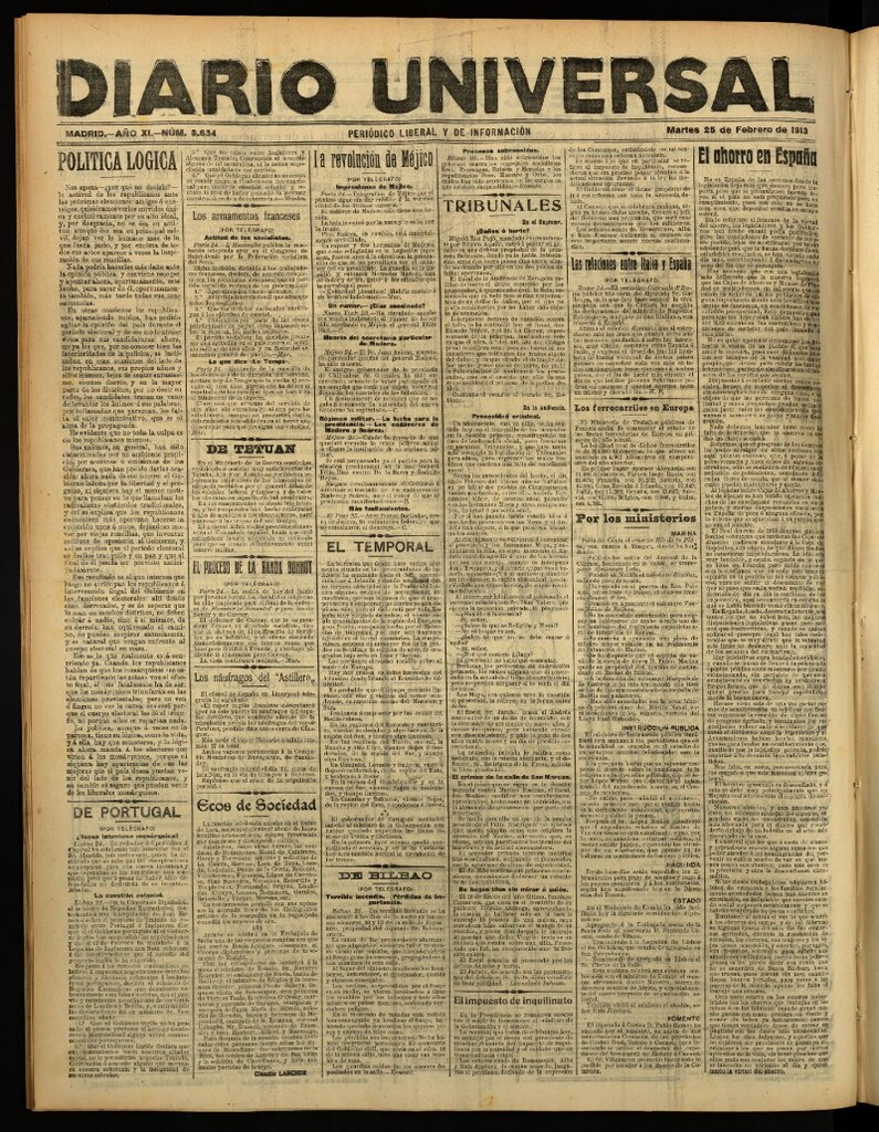Miniatura de Diario Universal del 25 de febrero de 1913