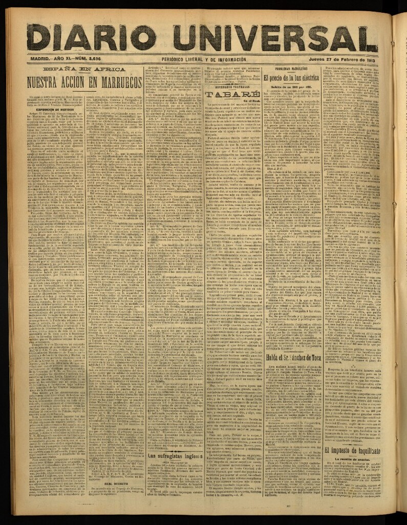 Miniatura de Diario Universal del 27 de febrero de 1913