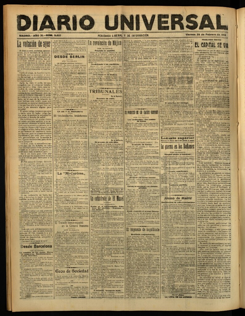 Miniatura de Diario Universal del 28 de febrero de 1913