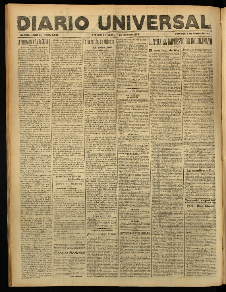 Miniatura de Diario Universal del 2 de marzo de 1913