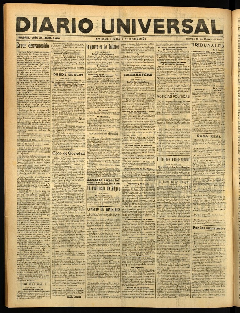 Miniatura de Diario Universal del 13 de marzo de 1913