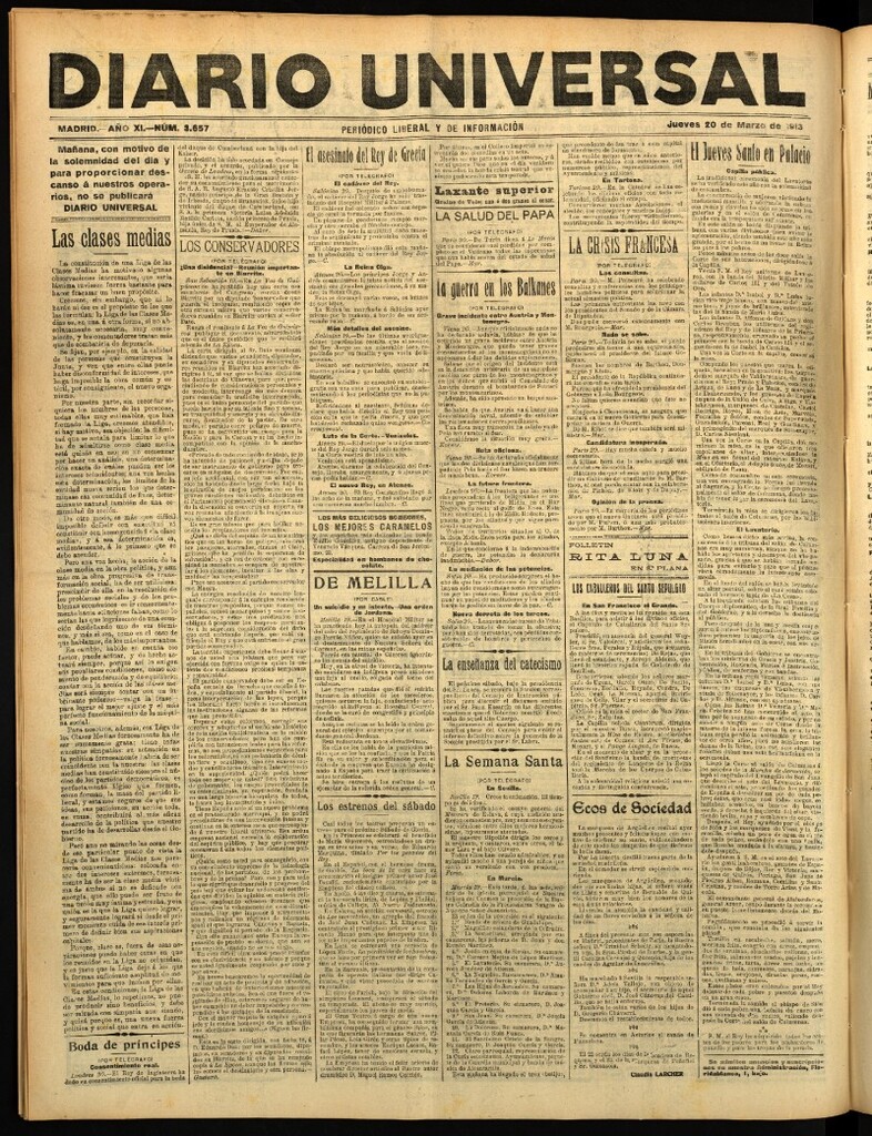 Miniatura de Diario Universal del 20 de marzo de 1913