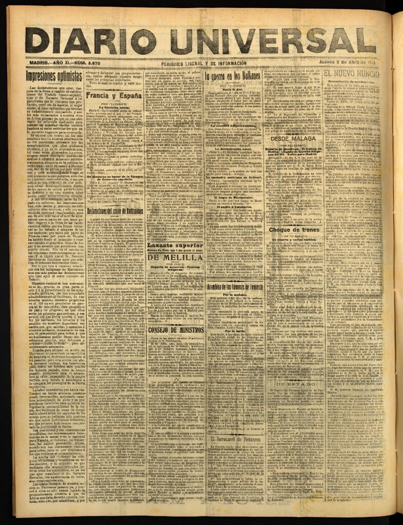 Miniatura de Diario Universal del 3 de abril de 1913